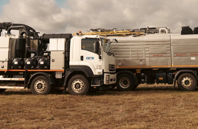 QCS non-destructive digging (NDD) hydro-excavation vacuum trucks on site